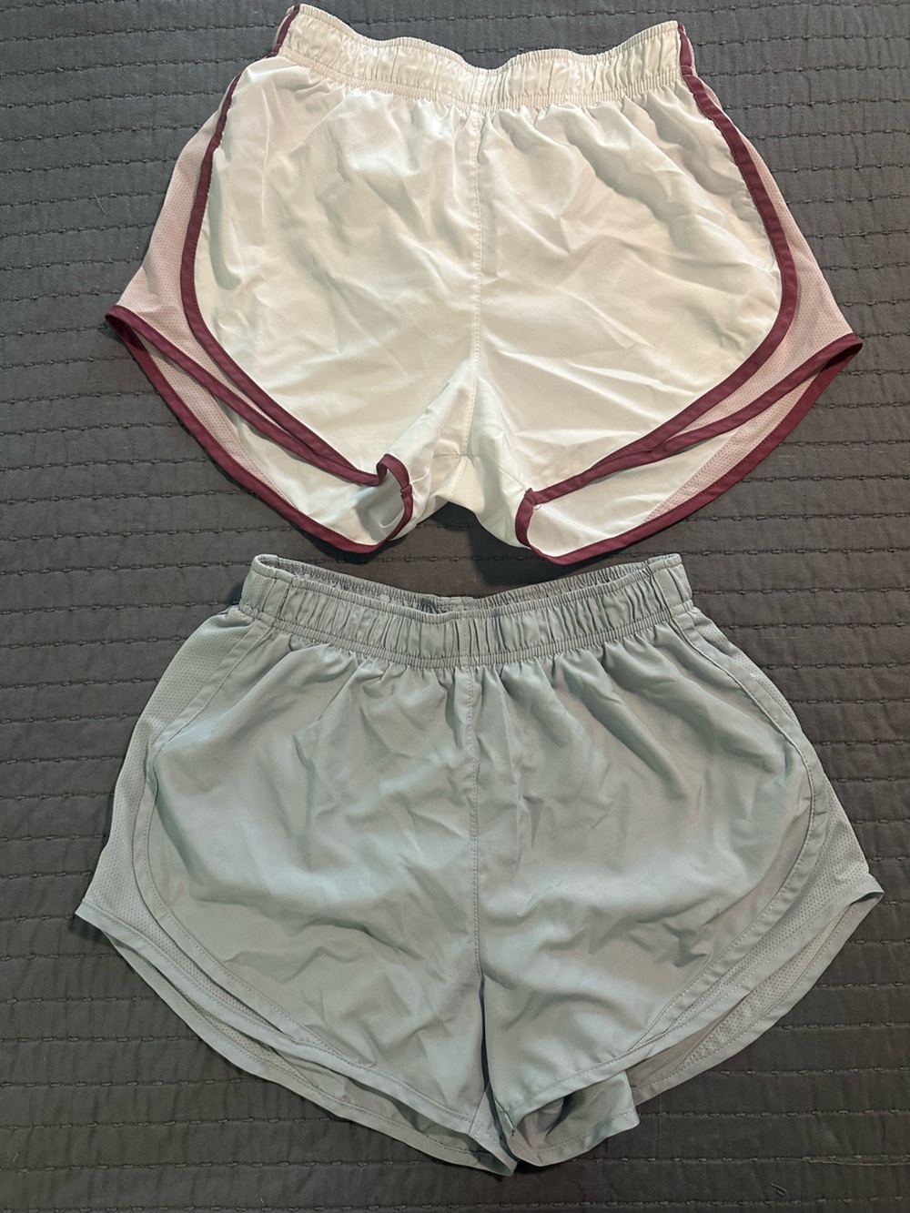 Nike Women's White/Maroon + Light Gray Tempo Shorts Dri-Fit Sold as Set